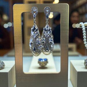 Vintage Inspired Gold Bronze Teardrop Chandelier Earrings Rhinestone Formal Glam